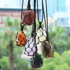 Natural Stone Mesh Pocket Necklace – Crystal Agate Handmade Adjustable Pendant Jewelry - Hadi Craft