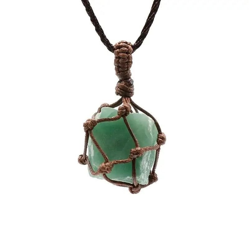 Natural Stone Mesh Pocket Necklace – Crystal Agate Handmade Adjustable Pendant Jewelry - Hadi Craft