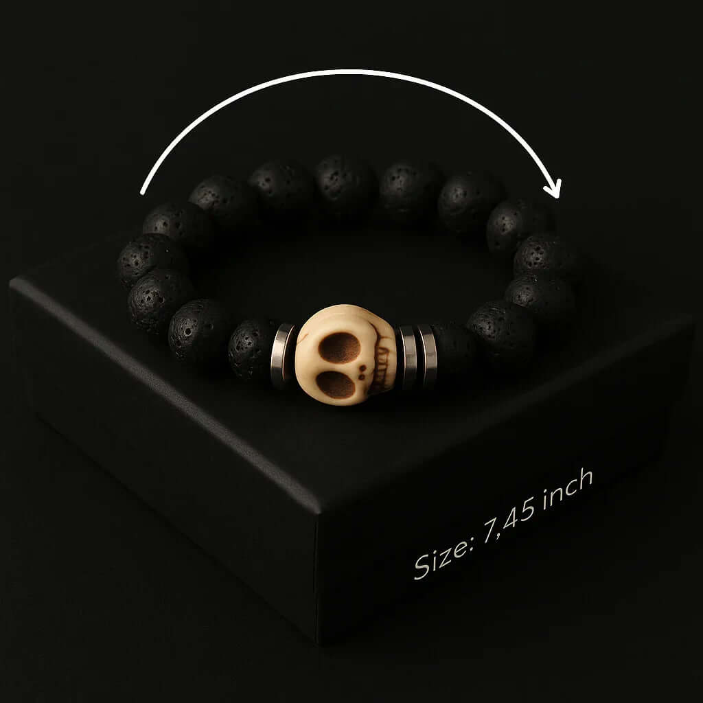Natural black Lava and white skull stone Bead Bracelet - Hadi Craft