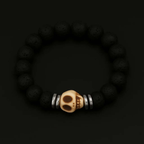 Natural black Lava and white skull stone Bead Bracelet - Hadi Craft