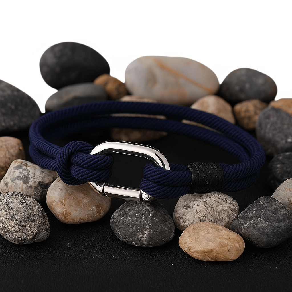 Navy Blue Rope Bracelet – Minimalist Men’s Nautical Bracelet with Stainless Steel Clasp - Hadi Craft