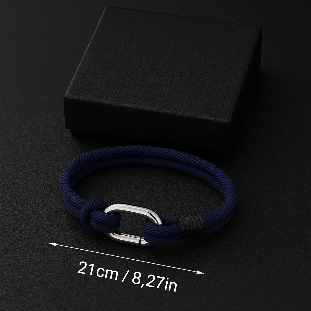 Navy Blue Rope Bracelet – Minimalist Men’s Nautical Bracelet with Stainless Steel Clasp - Hadi Craft