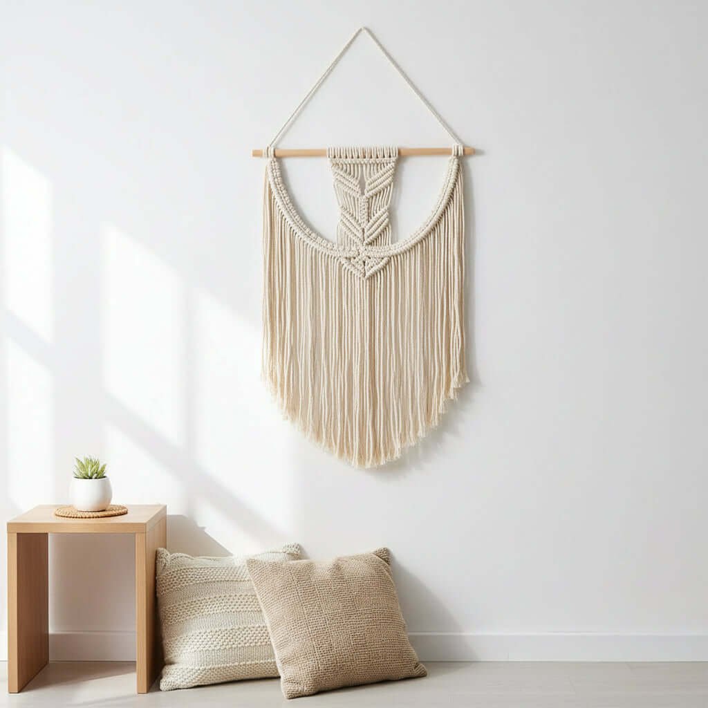 Nordic Boho Wall Hanging – Handmade Wooden Tapestry Decor - Hadi Craft