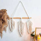 Nordic Boho Woven Wall Hanging – Cotton Macrame Decor with Leaf & Crescent Design - Hadi Craft