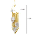 Nordic Boho Woven Wall Hanging – Cotton Macrame Decor with Leaf & Crescent Design - Hadi Craft