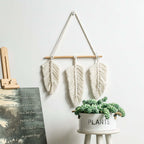 Nordic Boho Woven Wall Hanging – Cotton Macrame Decor with Leaf & Crescent Design - Hadi Craft