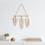 Nordic Boho Woven Wall Hanging – Cotton Macrame Decor with Leaf & Crescent Design - Hadi Craft