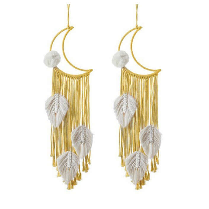 Nordic Boho Woven Wall Hanging – Cotton Macrame Decor with Leaf & Crescent Design - Hadi Craft
