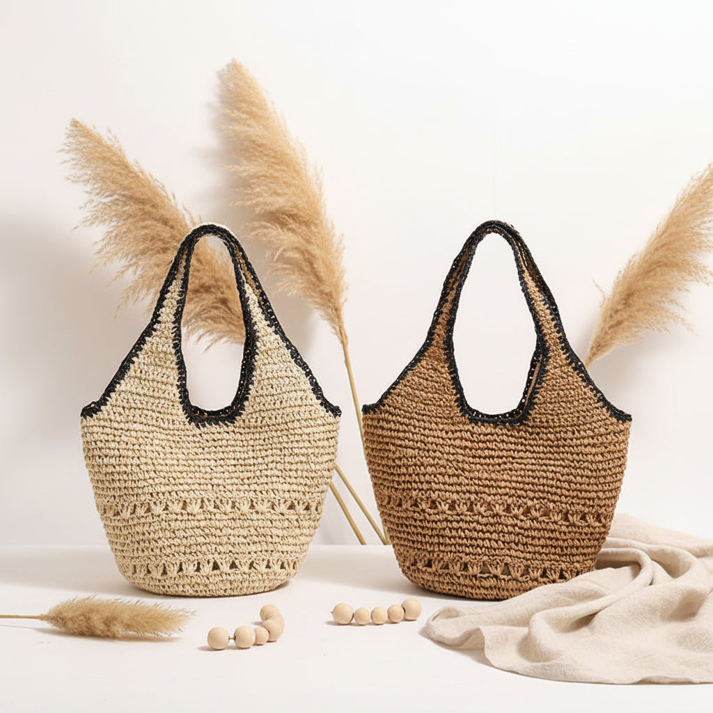 One Shoulder Straw Bag Casual Hollow Out Cutout Portable Straw Bag