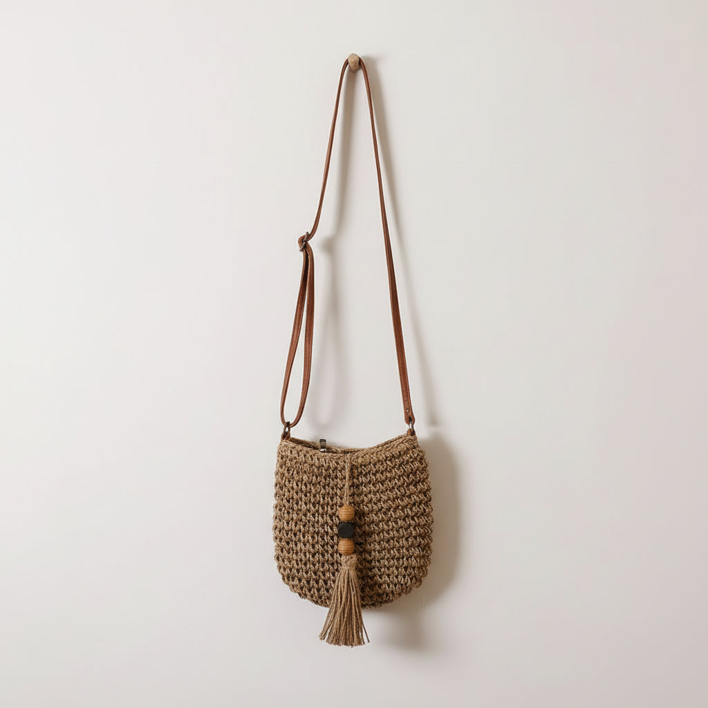 Crossbody Straw Bag Bead Tassel Straw Bag Woven Bag
