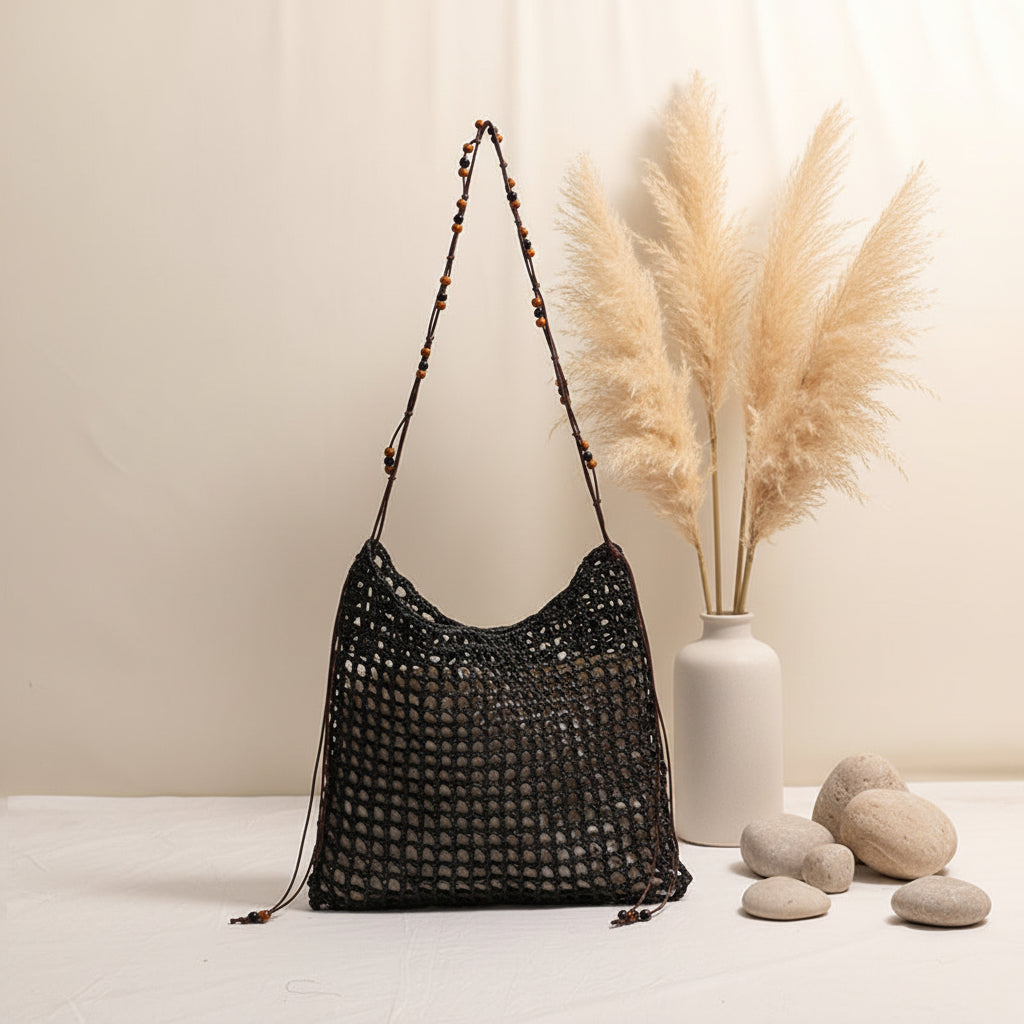 Straw Woven Bag With Lace Up Pattern Suitable For Women Beach Vacation Beach Bag