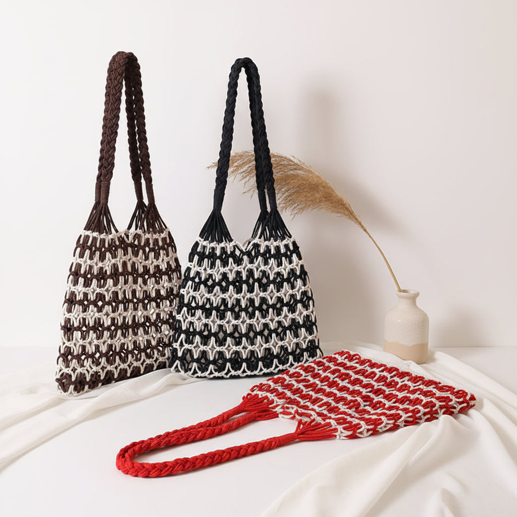 Straw Woven Bag With Lace Up Pattern Suitable For Women Beach Vacation Beach Bag