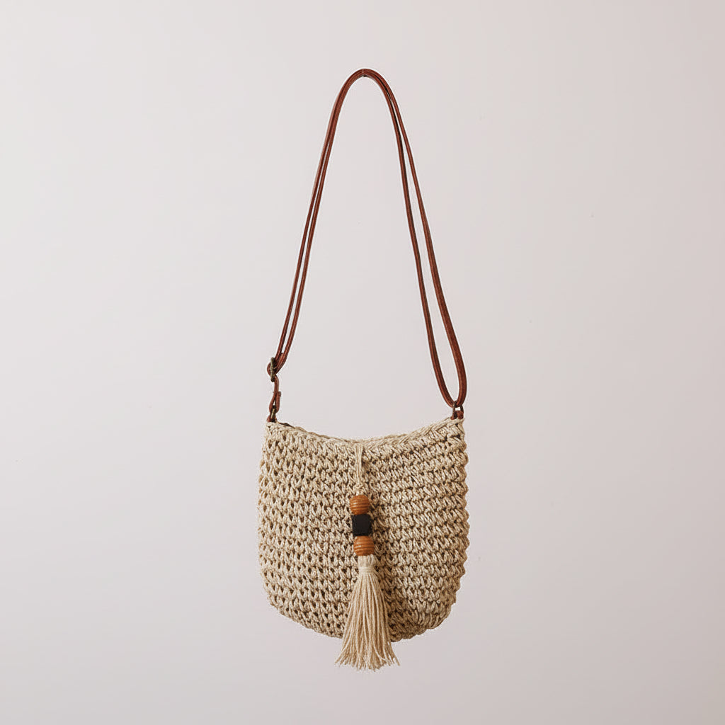 Crossbody Straw Bag Bead Tassel Straw Bag Woven Bag