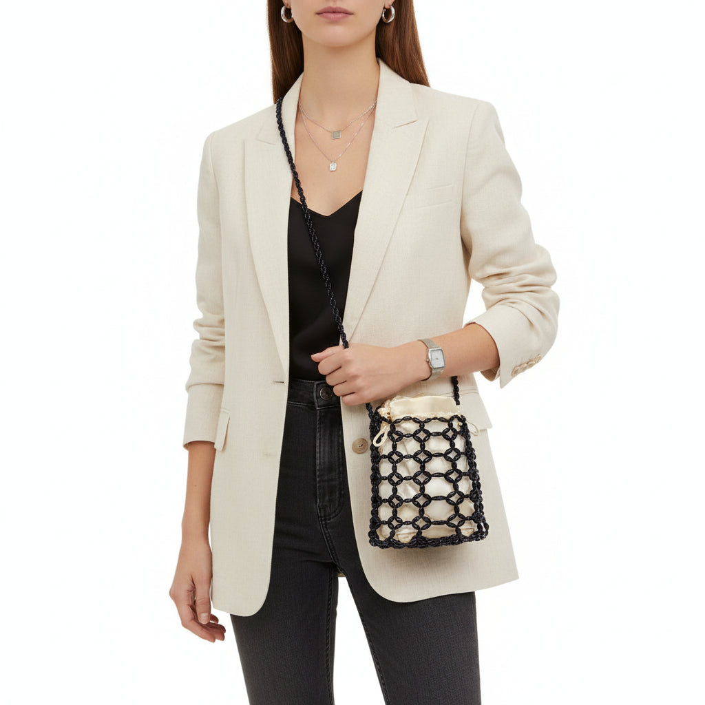 Handmade Beaded Hollow Out Cutout Bag Minority Simple Woven Finished Handbag