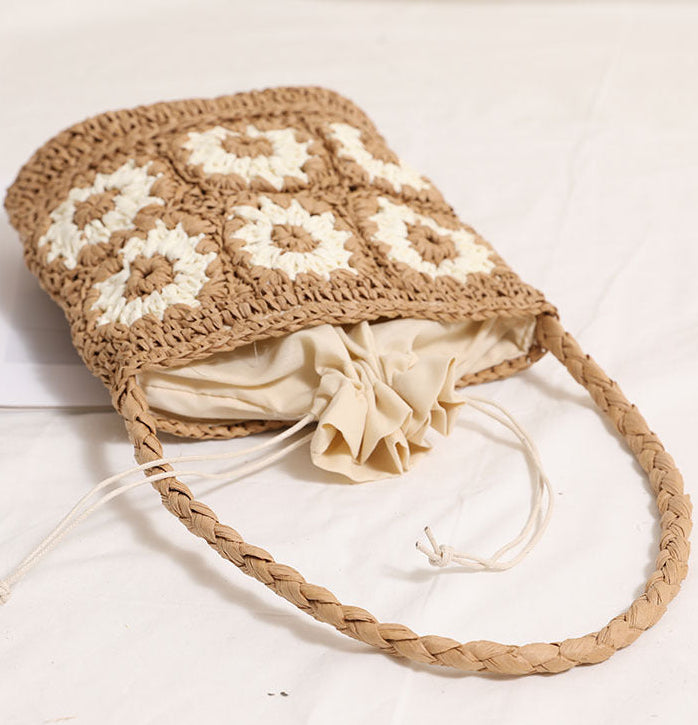 Floral Shoulder Straw Bag Hand Woven Bag Vacation Beach Bag Women Bag