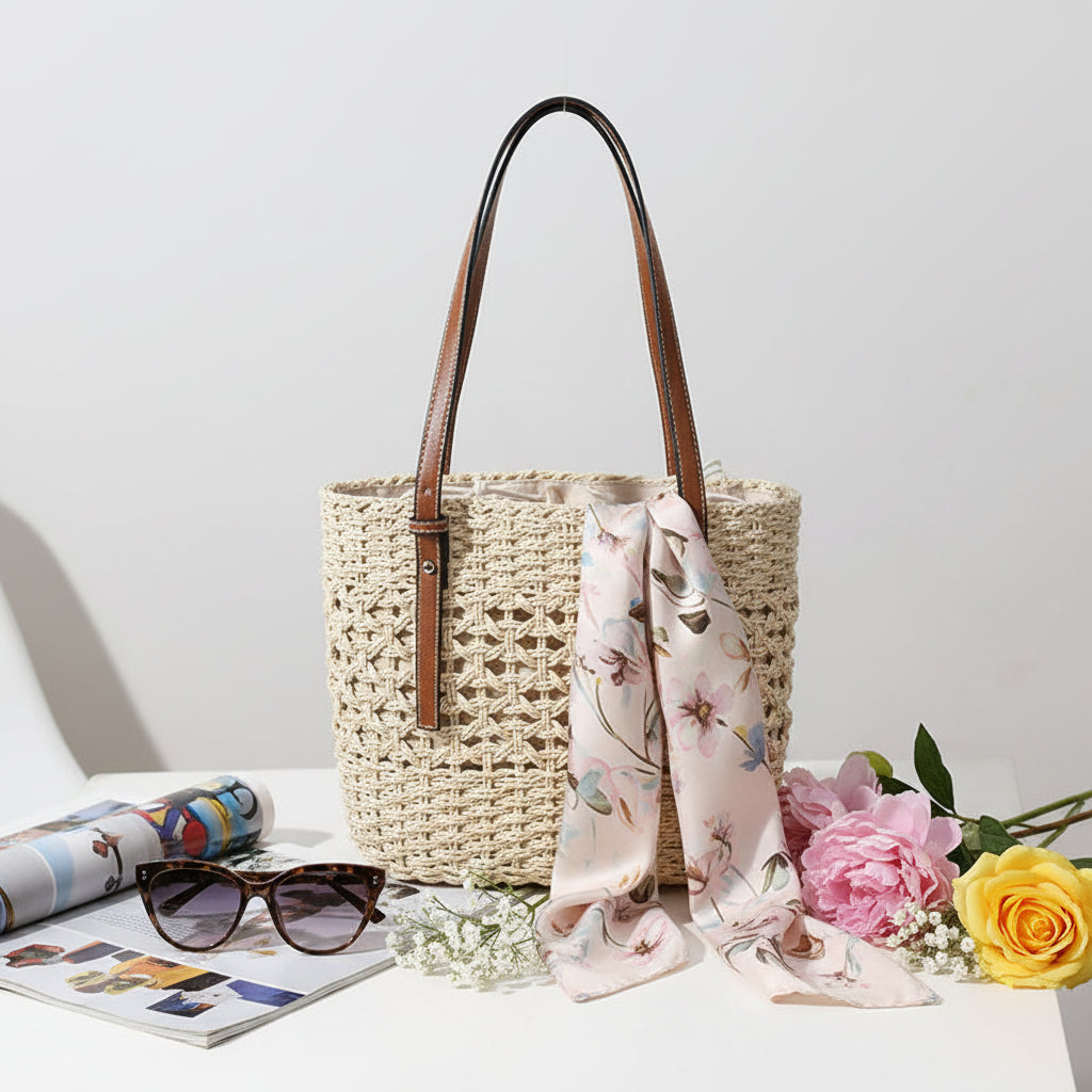 Straw Woven Bag Women Hollow Out Cutout Handmade Straw Bag Woven Bag