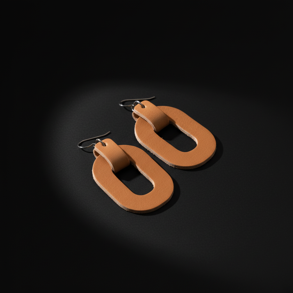 Oval Full Grain Leather Earrings | Handmade Minimalist Leather Jewelry | Lightweight Modern Statement Earrings