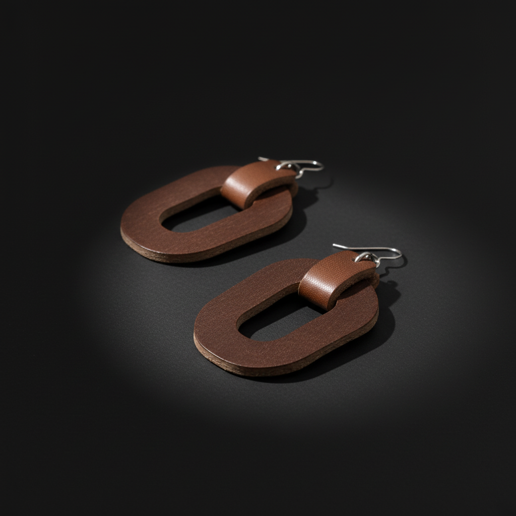 Oval Full Grain Leather Earrings | Handmade Minimalist Leather Jewelry | Lightweight Modern Statement Earrings