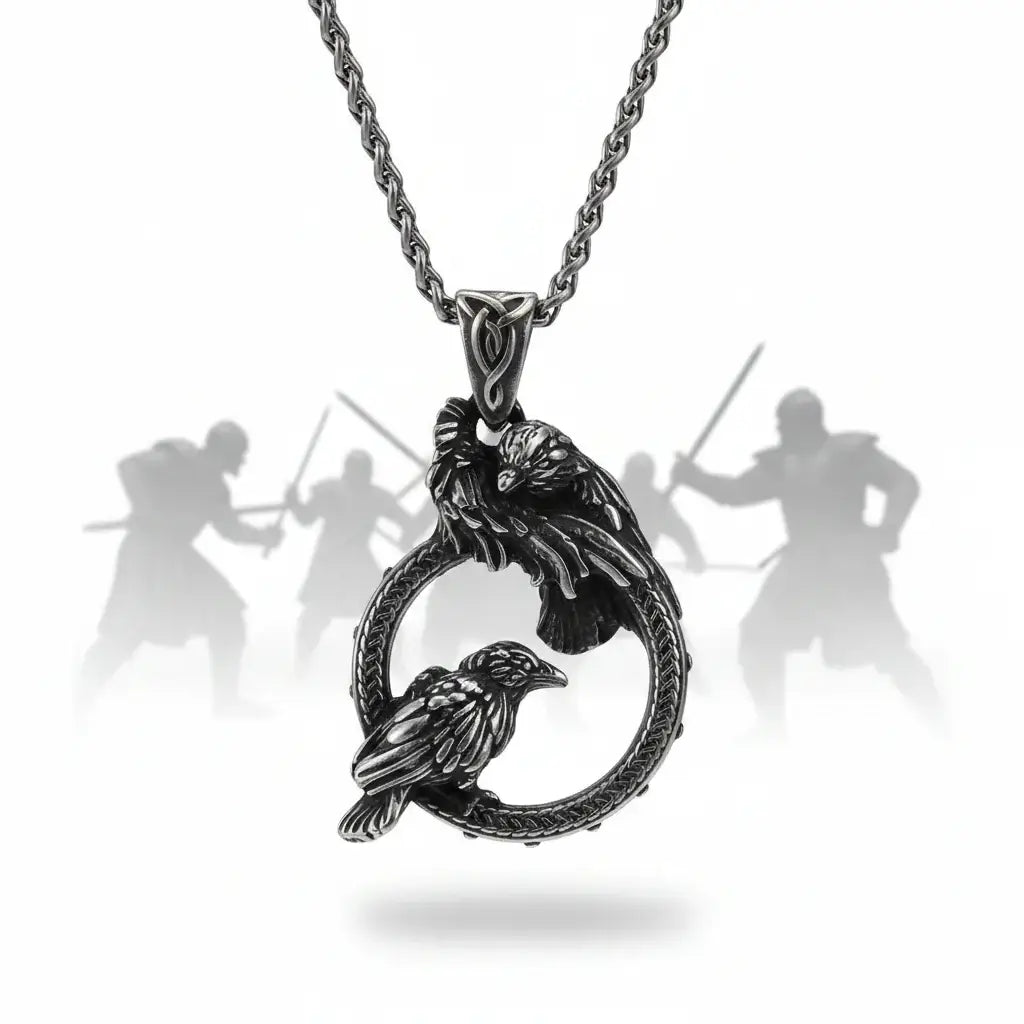 Odin Huginn & Muninn Raven Stainless Steel Pendant Necklace – Viking Norse Mythology Gift Box Set - Hadi Craft