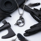 Odin raven pendant necklace featuring Huginn and Muninn, crafted in stainless steel, with Viking-inspired design.