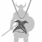 Odin Huginn & Muninn Raven Stainless Steel Viking Necklace for Men – Norse Mythology Pendant with Wooden Box - Hadi Craft