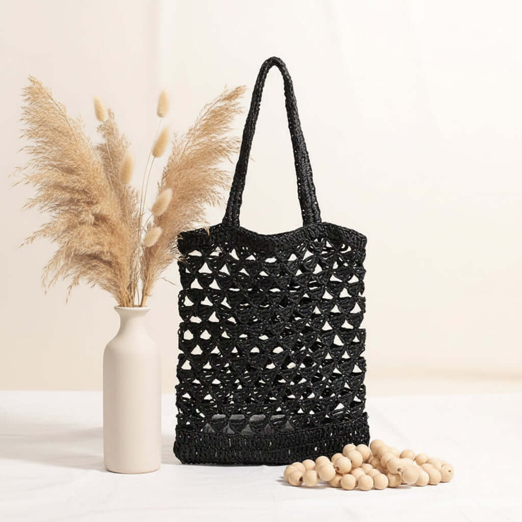 One Shoulder Straw Beach Bag Casual Hollow Out - Hadi Craft