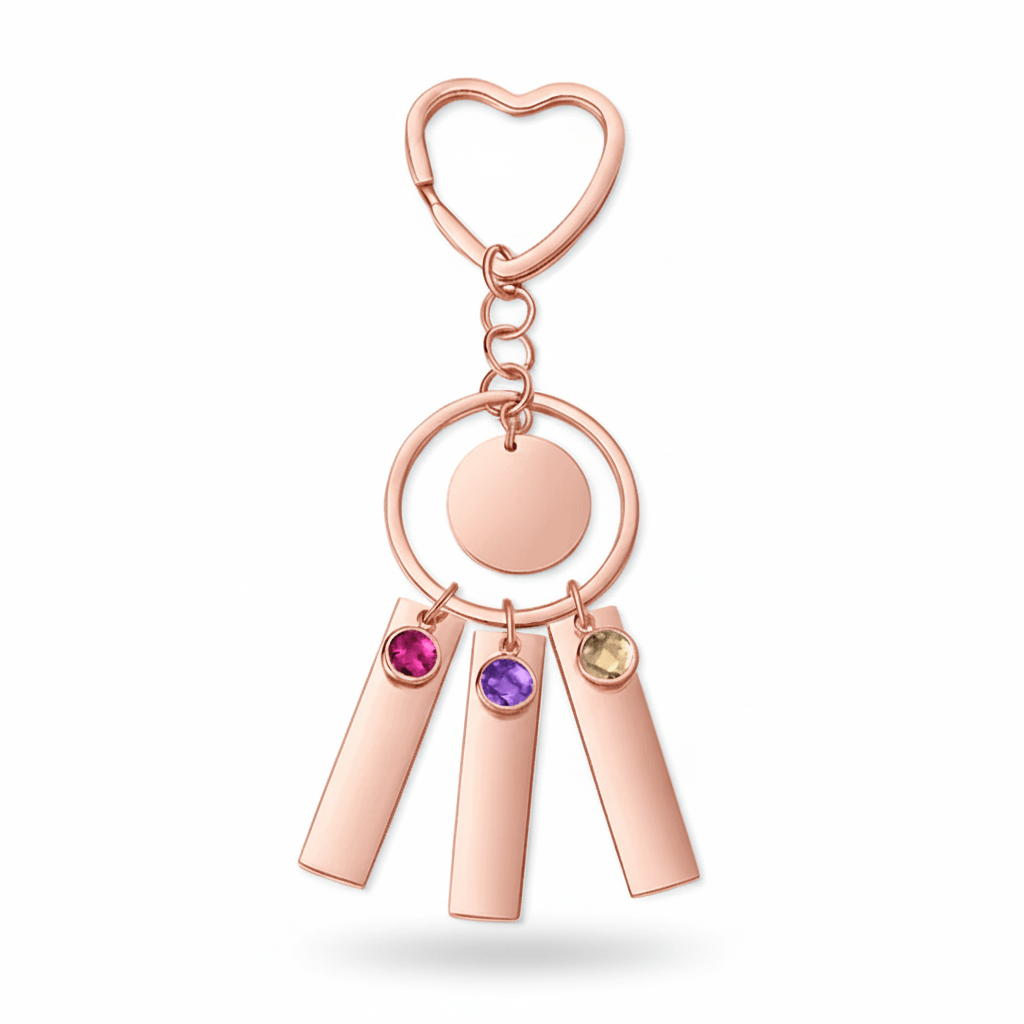 Personalized Birthstone Keychain Stainless Steel - Hadi Craft