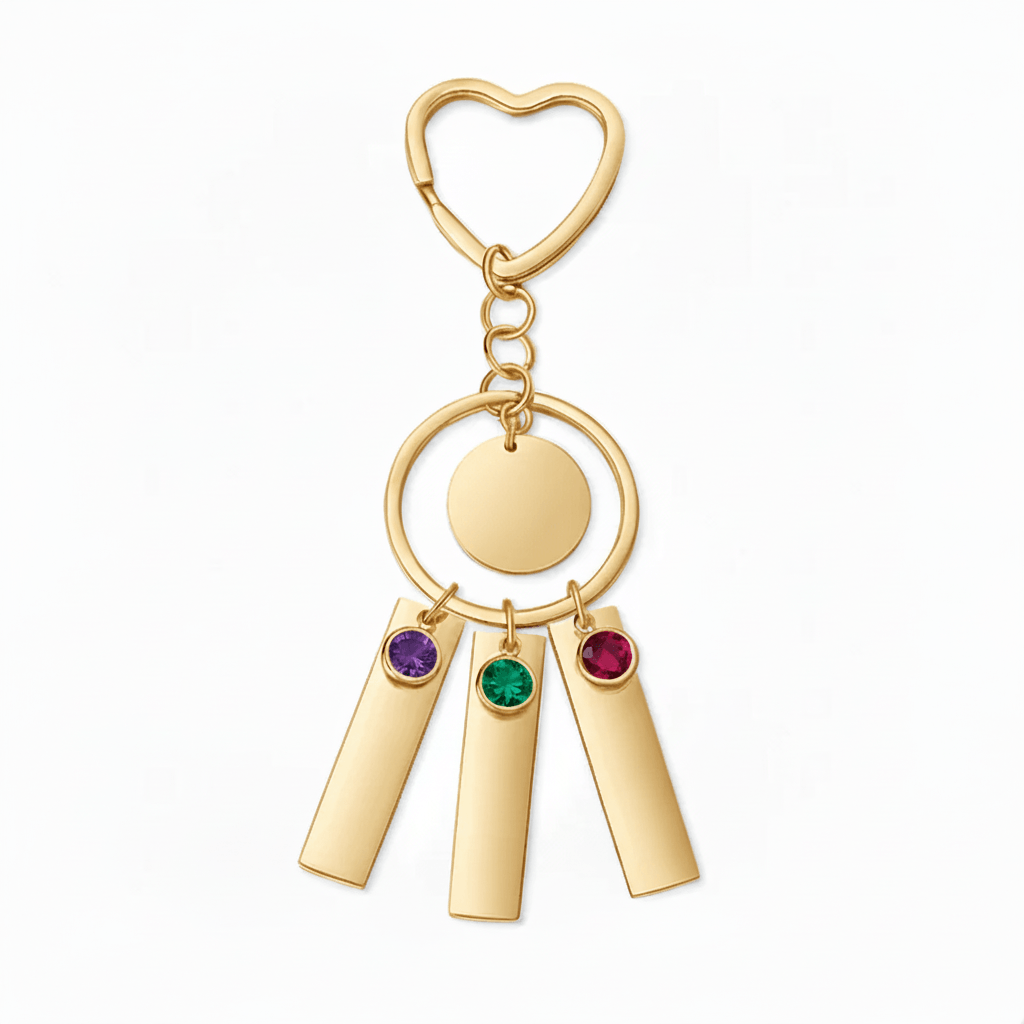 Personalized Birthstone Keychain Stainless Steel - Hadi Craft