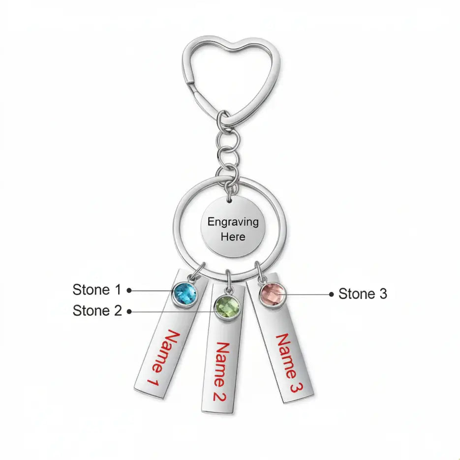 Personalized Birthstone Keychain Stainless Steel - Hadi Craft