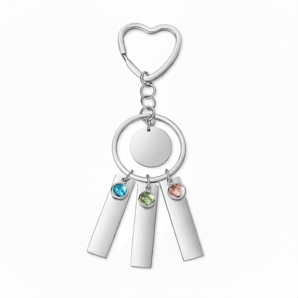 Personalized Birthstone Keychain Stainless Steel - Hadi Craft