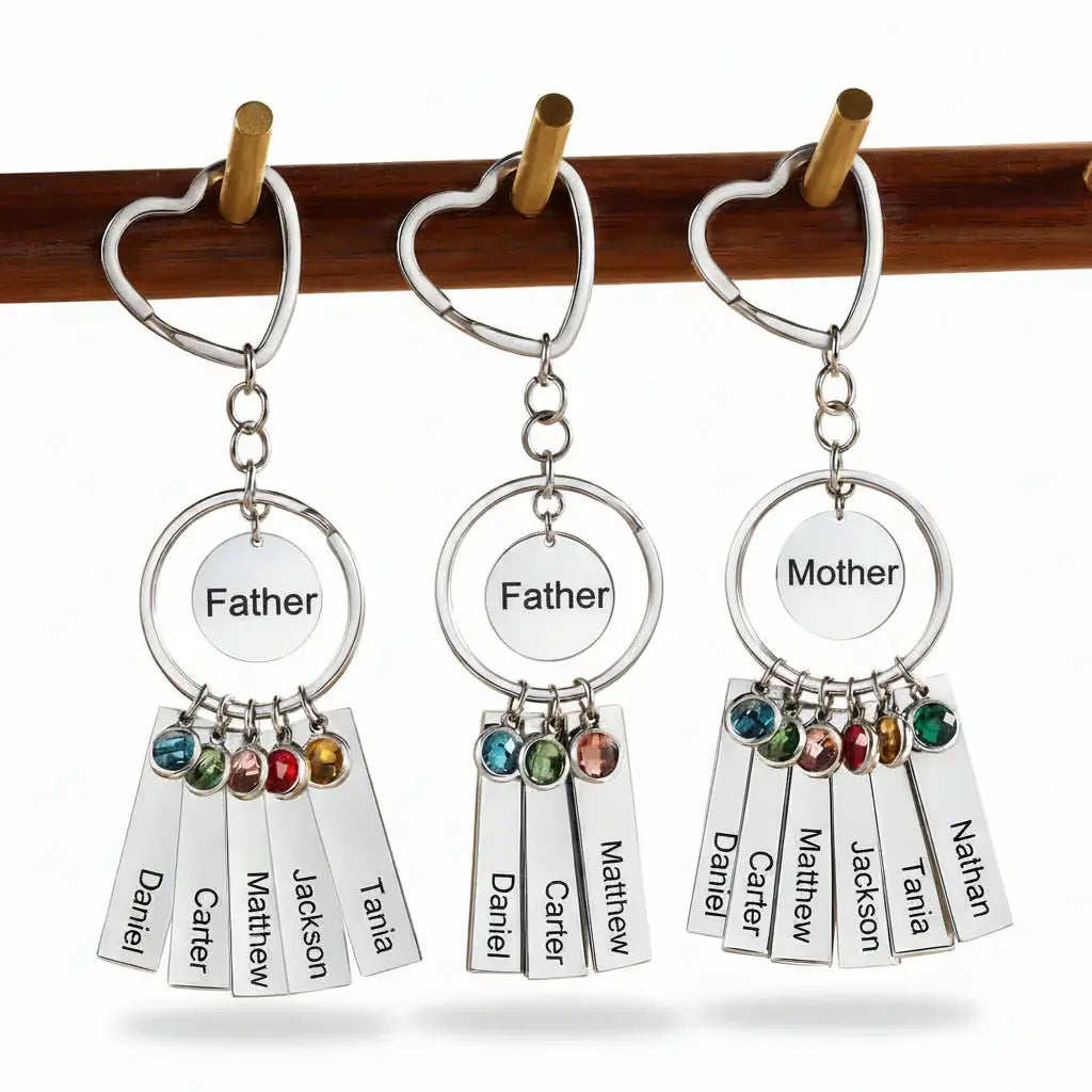 Personalized Birthstone Keychain Stainless Steel - Hadi Craft