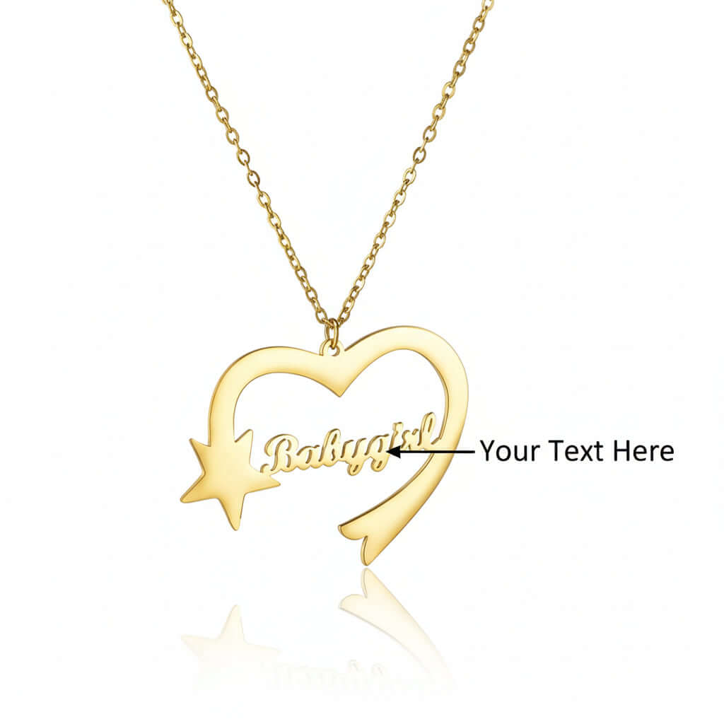 Personalized Heart Star Necklace Custom Name Stainless Steel Jewelry - Hadi Craft