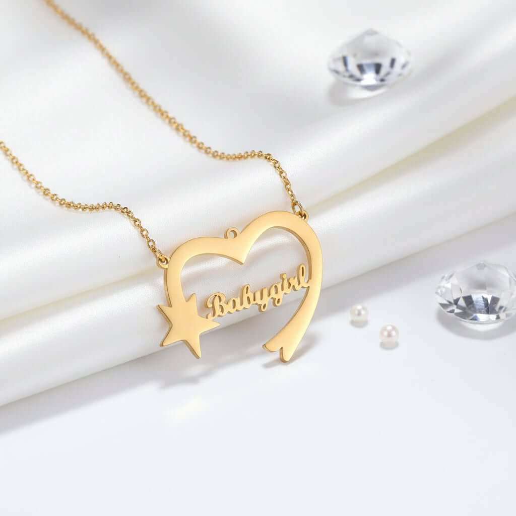 Personalized Heart Star Necklace Custom Name Stainless Steel Jewelry - Hadi Craft
