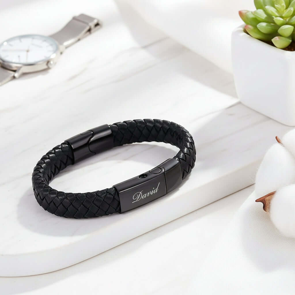 Personalized Leather Memorial Bracelet – Stainless Steel Urn Keepsake - Hadi Craft