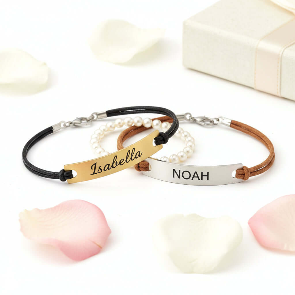 Personalized Name Bar Bracelet – Custom Engraved Gift for Couples - Hadi Craft