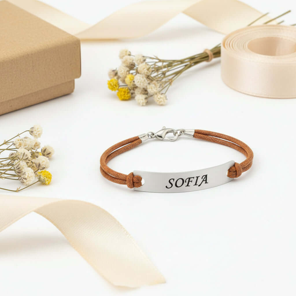 Personalized Name Bar Bracelet – Custom Engraved Gift for Couples - Hadi Craft