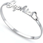 Personalized Name Bracelet – Custom Heart-Shaped Silver Bangle - Hadi Craft