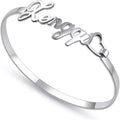 Personalized Name Bracelet – Custom Heart-Shaped Silver Bangle - Hadi Craft