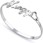 Personalized Name Bracelet – Custom Heart-Shaped Silver Bangle - Hadi Craft