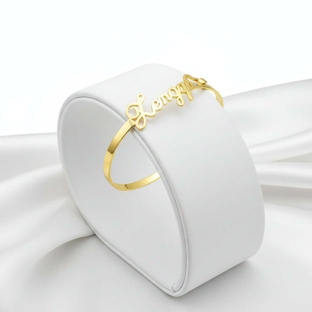 Personalized Name Bracelet – Custom Heart-Shaped Silver Bangle - Hadi Craft