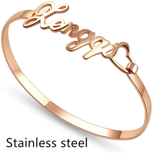 Personalized Name Bracelet – Custom Heart-Shaped Silver Bangle - Hadi Craft