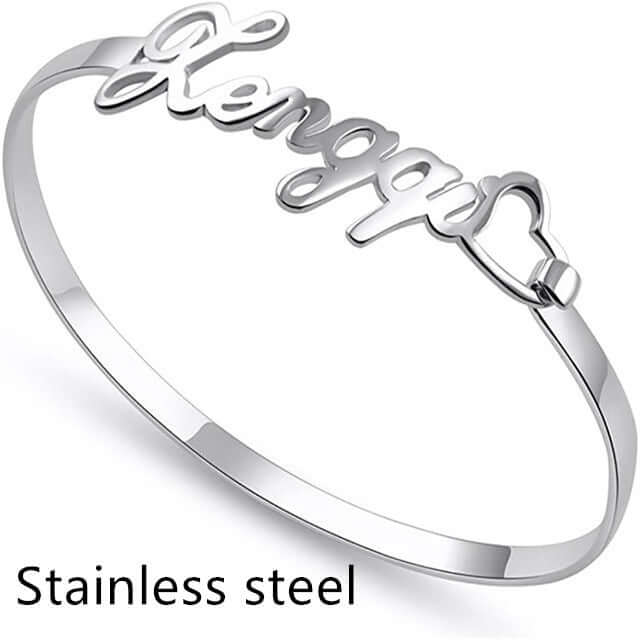 Personalized Name Bracelet – Custom Heart-Shaped Silver Bangle - Hadi Craft
