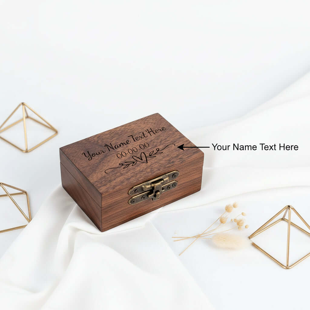 Personalized Vintage Ring Box – Engraved Wood Name & Date Jewelry Box - Hadi Craft