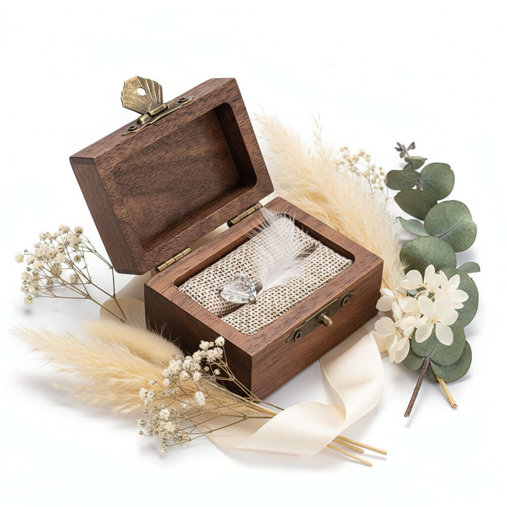 Personalized Vintage Ring Box – Engraved Wood Name & Date Jewelry Box - Hadi Craft