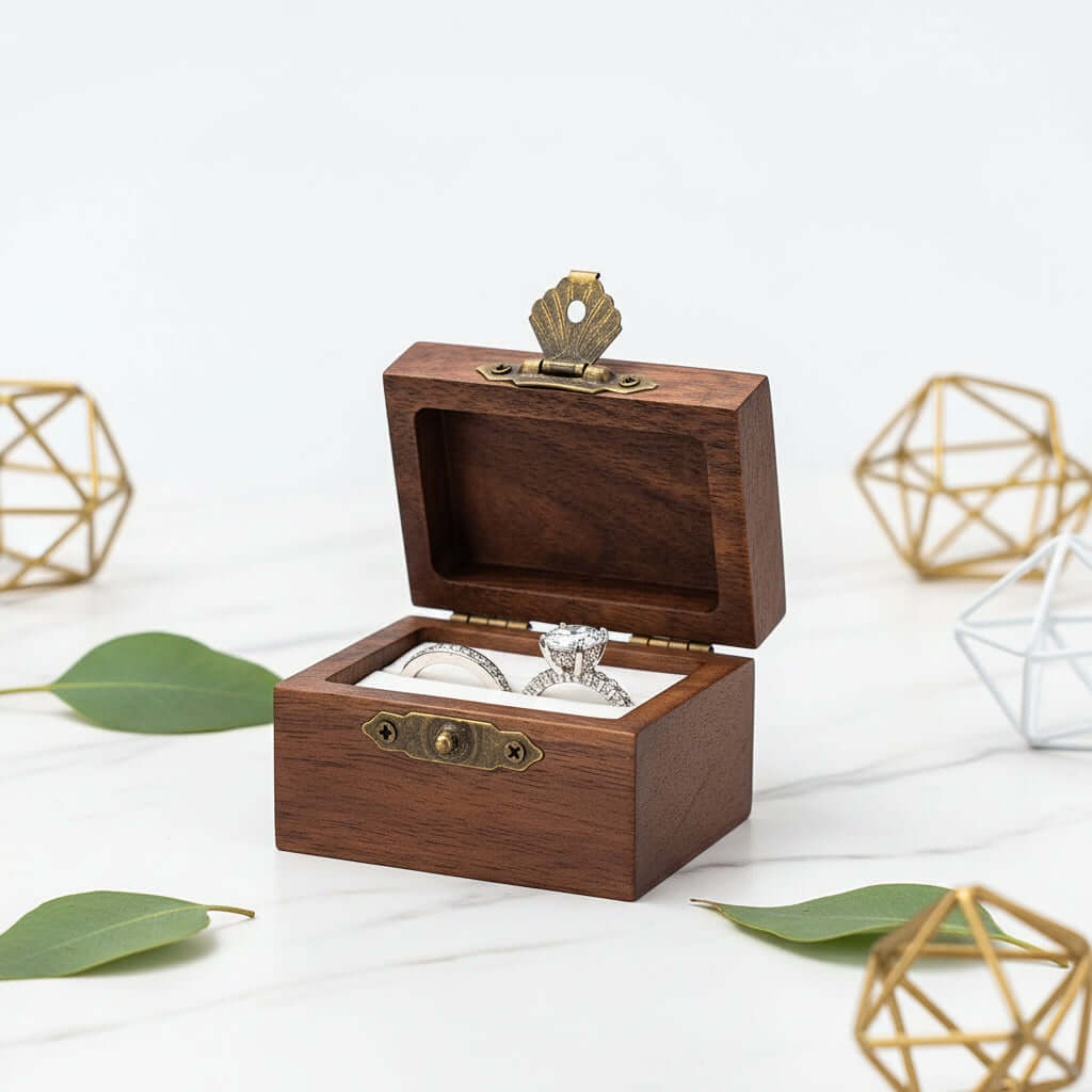 Personalized Vintage Ring Box – Engraved Wood Name & Date Jewelry Box - Hadi Craft