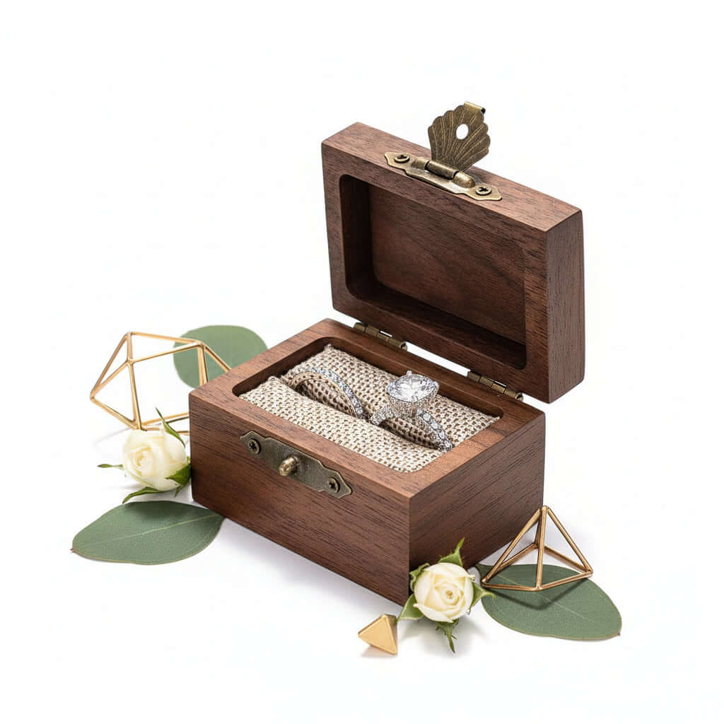 Personalized Vintage Ring Box – Engraved Wood Name & Date Jewelry Box - Hadi Craft