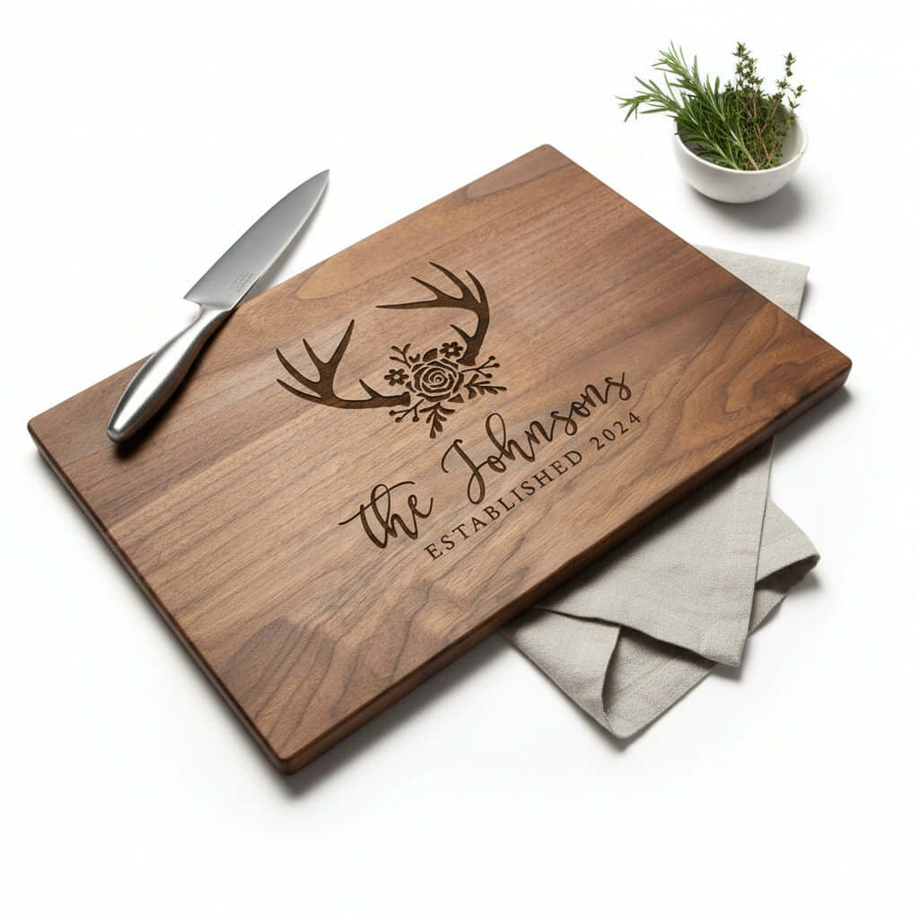 Personalized Walnut Cutting Board – Custom Engraved Wooden Kitchen Board - Hadi Craft