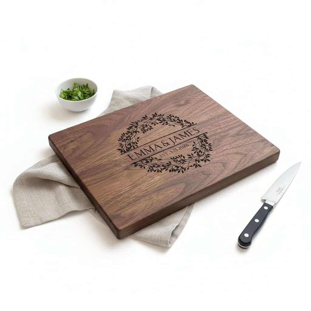 Personalized Walnut Cutting Board – Custom Engraved Wooden Kitchen Board - Hadi Craft