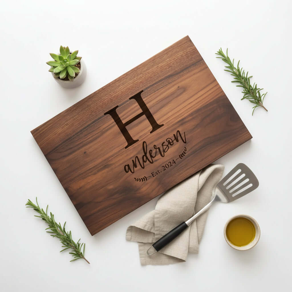 Personalized Walnut Cutting Board – Custom Engraved Wooden Kitchen Board - Hadi Craft