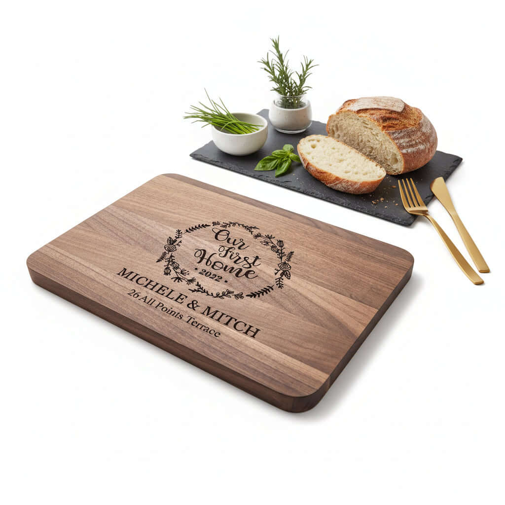 Personalized Walnut Cutting Board – Custom Engraved Wooden Kitchen Board - Hadi Craft